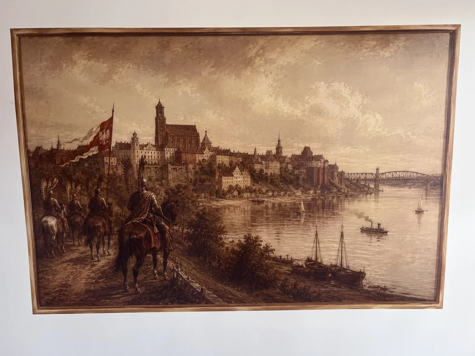 Sepiowa panorama z ozdobną ramą wydrukowana bezpośrednio na ścianie